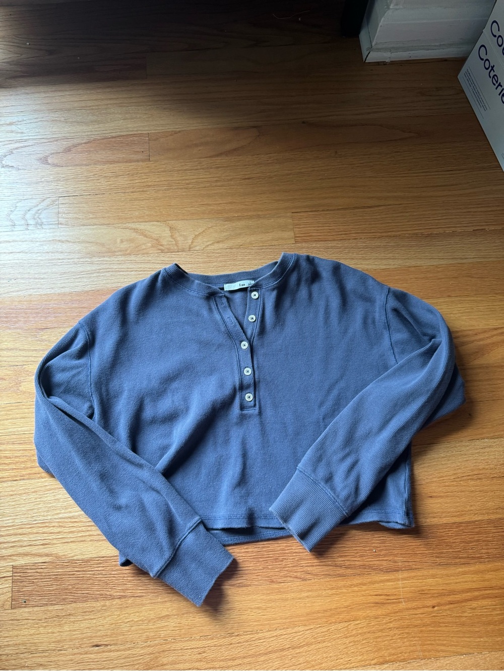 Aritzia Cropped Henley Long Sleeve in Slate Blue